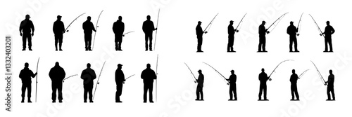 A set of silhouettes depicting fishing