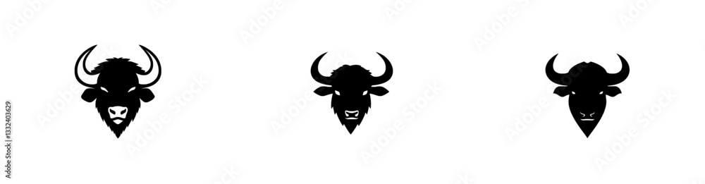 Wild Running Buffalo Silhouette in a modern style, isolated on a white background Wild Running Buffalo Silhouette in a modern style, isolated on a white background