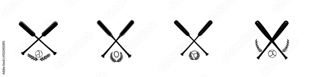 Logo featuring crossed bats, a ball, and laurels for baseball or softball Logo featuring crossed bats, a ball, and laurels for baseball or softball