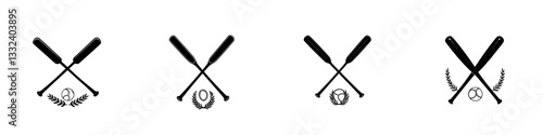 Logo featuring crossed bats, a ball, and laurels for baseball or softball