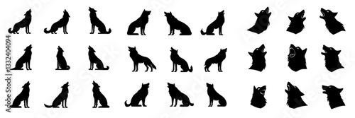 1. Eight wolf silhouette illustrations isolated on a white background