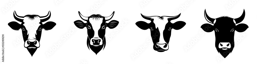 A cow icon featuring a simple and flat silhouette set against a transparent background A cow icon featuring a simple and flat silhouette set against a transparent background