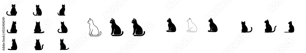 1. A modern illustration set featuring isolated black cat silhouettes 1. A modern illustration set featuring isolated black cat silhouettes