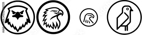 Eagle silhouette in a circular frame, black and modern with thin outline style