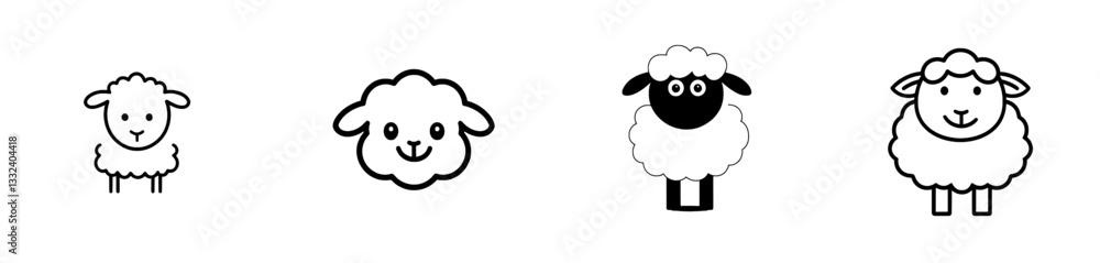 Simple and cute sheep illustration set with sheep outline or line art silhouette, modern in style and featuring smooth lines against a white background Simple and cute sheep illustration set with sheep outline or line art silhouette, modern in style and featuring smooth lines against a white background