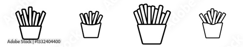 French fries doodle is represented by a hand drawn icon, an outline drawing and a line clipart symbol