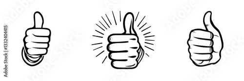 Illustration of a line art thumbs up icon on a transparent background