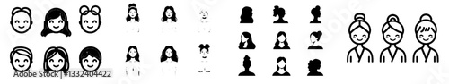 A collection of avatar cartoon user profile images for mobile UI featuring male and female faces. Portraits of men and women in an unknown or anonymous person outline style, drawn by hand