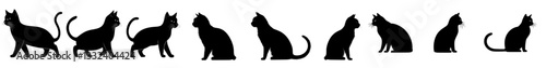 A set of cat silhouettes is showcased in a modern illustration with a white or transparent background