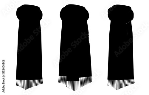 A modern file presents the Red-Black Soccer Fans Scarf, which showcases a halftone style design on a white background, with views from the front and back