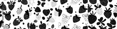 Schilderij op canvas Seamless pattern for spring and summer featuring flirtatious strawberries and bo