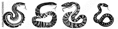 Chinese Lunar New Year modern illustration of a snake in the corner of a border isolated on white background