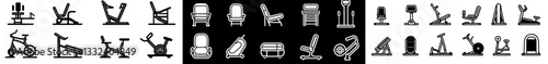 CPAP mask icons are featured in a set that highlights diverse oxygen concentrators and breathing machines offering vital respiratory assistance