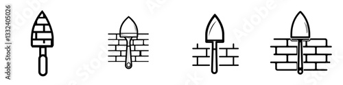 The icon depicted features a plaster trowel leaning against a rough brick wall, representing the fundamental tools typically used in construction and renovation