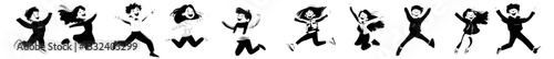 The image features a lively group of happy kids, with funny and excited children jumping, running, and playing with plenty of energy, highlighting cute girls and boys in dynamic poses and movements