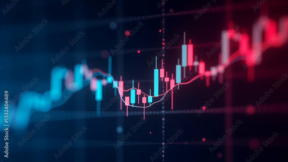 Flat Financial graph with up trend line candlestick chart in stock market on neon color widescreen background. concept as Financial graph showing uptrend line with candlestick chart in stock market se Flat Financial graph with up trend line candlestick chart in stock market on neon color widescreen background. concept as Financial graph showing uptrend line with candlestick chart in stock market se