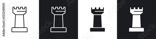 Chess rook icon symbol collection on white background.
