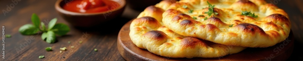Golden-brown tandoori naan bread, rustic texture, indian food, warm Golden-brown tandoori naan bread, rustic texture, indian food, warm
