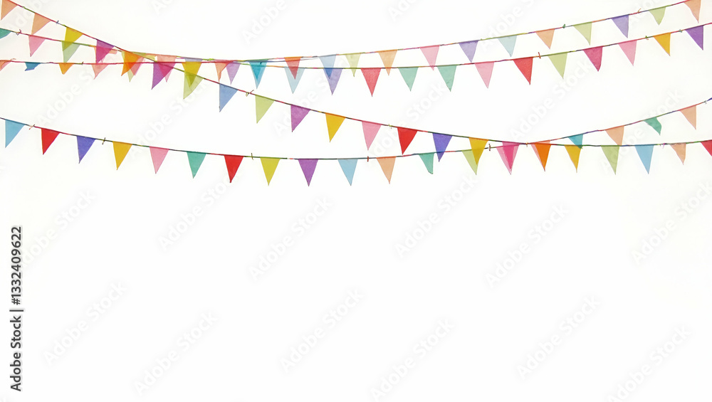 Obraz premium Colorful Triangular Flags Hanging on Strings for Festive Decor - Isolated on Transparent Background