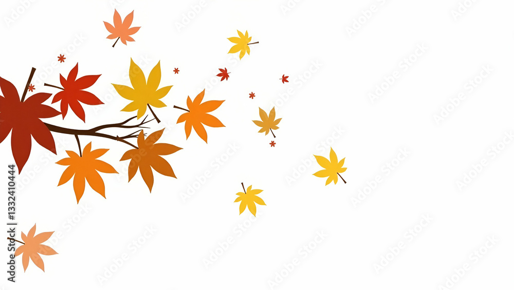 Flat Autumn Maple Leaves Blowing in the Air: Cute Vector Illustration of Natural Movement Flat Autumn Maple Leaves Blowing in the Air: Cute Vector Illustration of Natural Movement