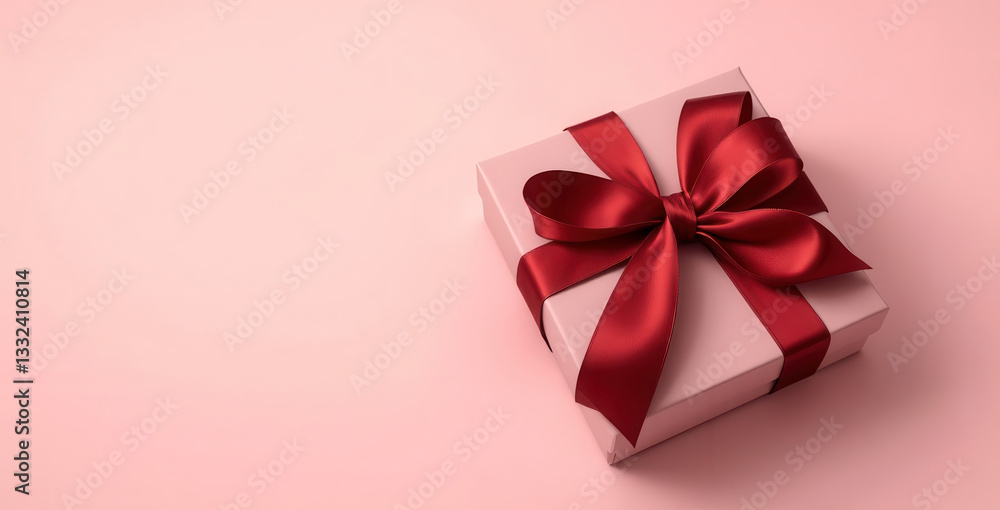 Elegant mother's day gift box with red ribbon on pastel background for holiday celebrations Elegant mother's day gift box with red ribbon on pastel background for holiday celebrations