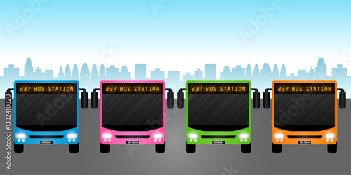 City Bus. Smart Bus. Transportation Bus Parked at Bus Station. Vector Illustration.