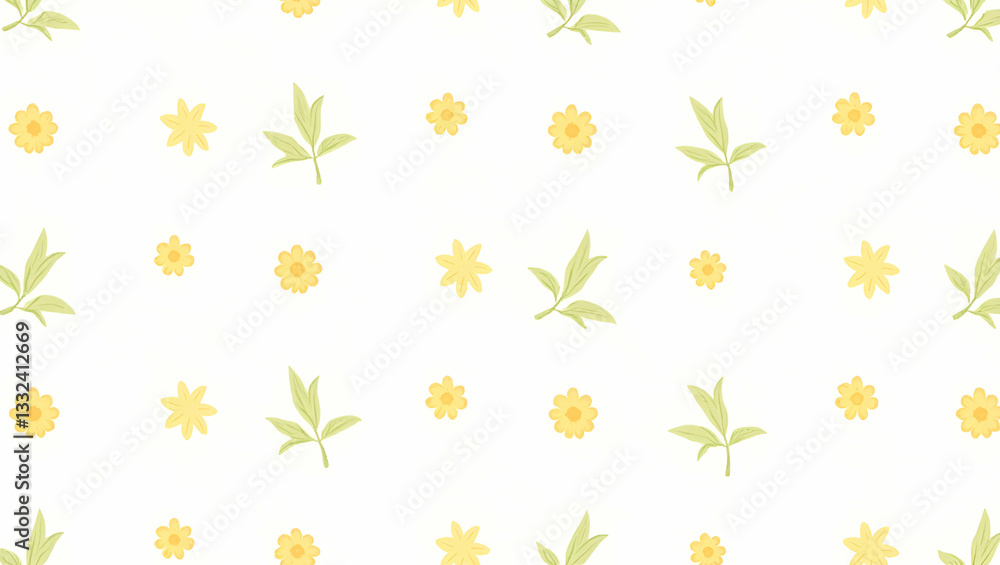 Botanical Calendula and Leaves Seamless Pattern on White Background: Perfect for Spring Textiles, Branding, and Packaging Designs in Cute Flat Vector Illustration Botanical Calendula and Leaves Seamless Pattern on White Background: Perfect for Spring Textiles, Branding, and Packaging Designs in Cute Flat Vector Illustration