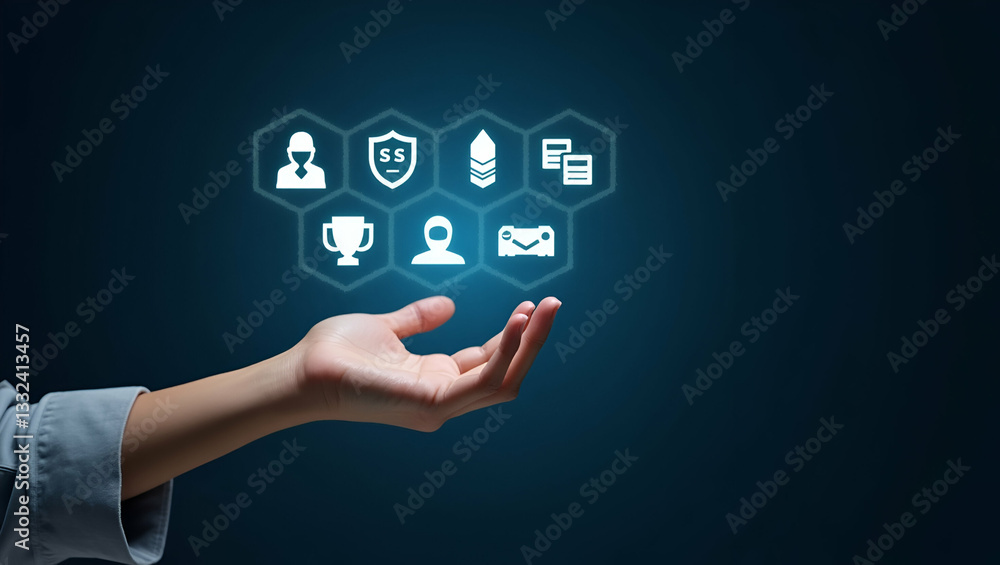 Flat Hand holding holographic scam alert device with fraud phishing malware icons representing online threats and data protection in empty space concept as Hand holds holographic scam alert device dis Flat Hand holding holographic scam alert device with fraud phishing malware icons representing online threats and data protection in empty space concept as Hand holds holographic scam alert device dis
