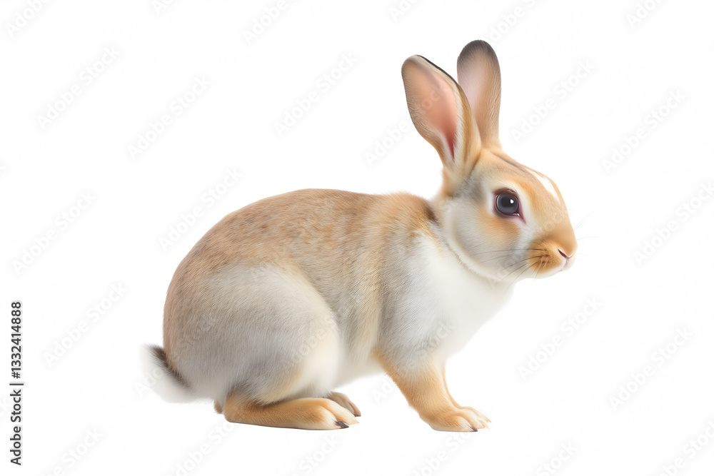 Fototapeta premium Rabbit sitting on a white background.