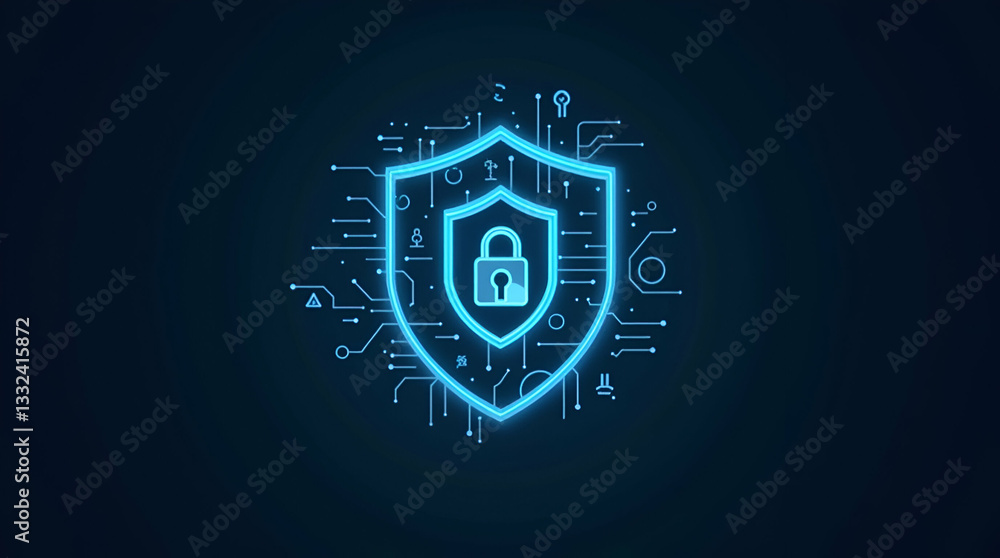 Naklejka premium Modern Data Security Logo Design: Professional Cybersecurity Symbol for Protecting Digital Information with Empty Space for Customization in Stock Photo Concept