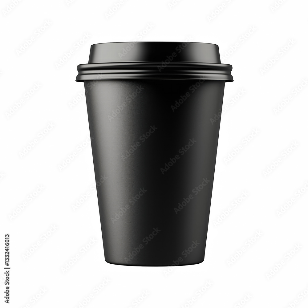 Sleek black disposable paper coffee cup with secure lid, smooth matte finish, perfect for takeaway hot beverages, isolated on transparent background. Sleek black disposable paper coffee cup with secure lid, smooth matte finish, perfect for takeaway hot beverages, isolated on transparent background.