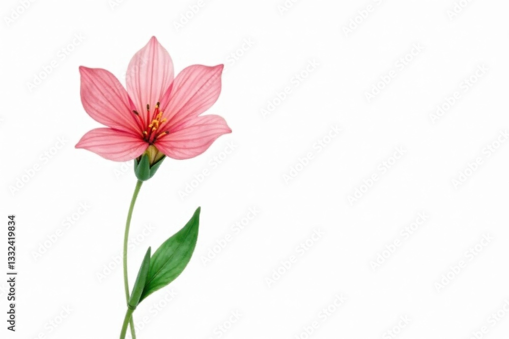 Single watercolor boho flower, sage green stem, white background , botanical, texture Single watercolor boho flower, sage green stem, white background , botanical, texture