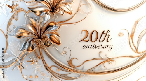 Elegant 20th Anniversary Celebration Golden Floral Design with White Background