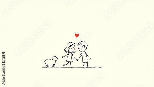 Wallpaper Mural Cute Cartoon Line Drawing of Affectionate Couple in Love Torontodigital.ca