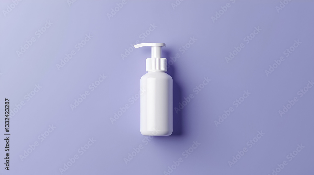 Elegant Flat Pump Bottle for Cream or Perfume on Purple Blue Background Elegant Flat Pump Bottle for Cream or Perfume on Purple Blue Background