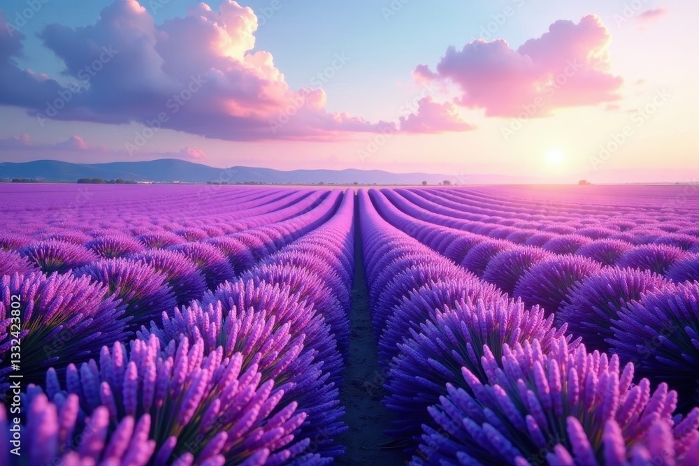 Obraz premium Vast lavender expanse, vibrant hues stretching to the horizon , field, sky