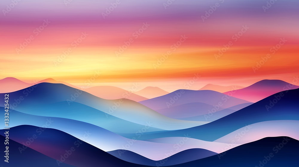 Vibrant Sunset Over Blue and Purple Mountain Range Vibrant Sunset Over Blue and Purple Mountain Range