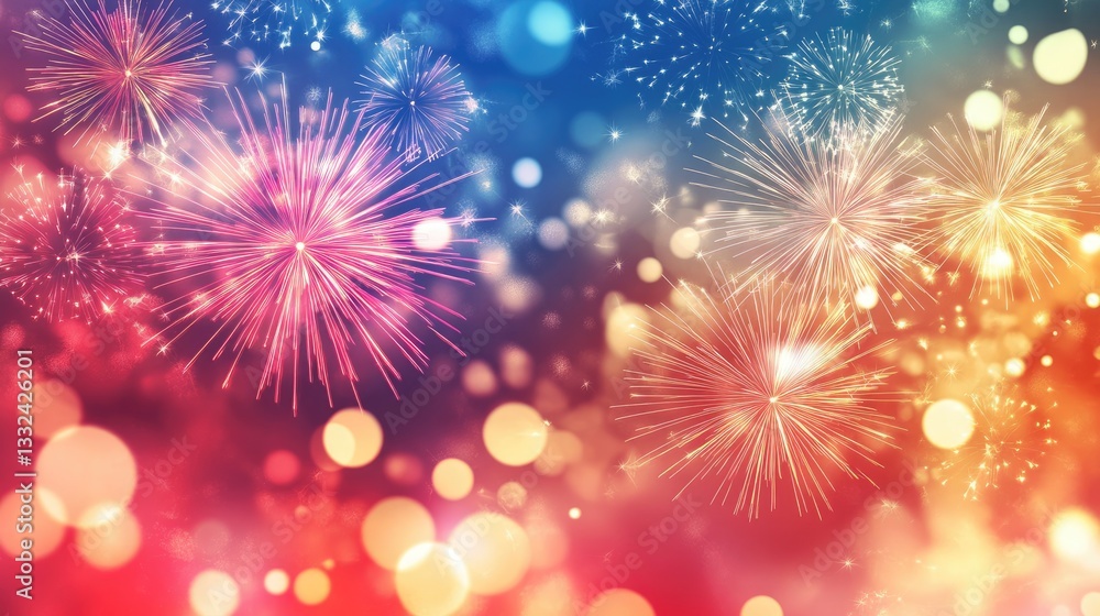 Fototapeta premium Vibrant Firework Display for New Year Celebration, Festive Background