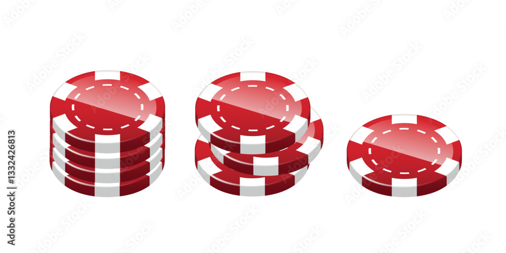 Fototapeta premium 3D chips set. Red vector chips isolated on white background.