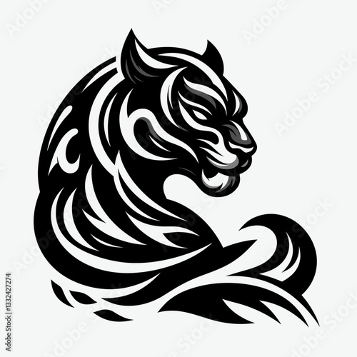 Majestic panther head in tribal style on light background for tattoos and t-shirt prints