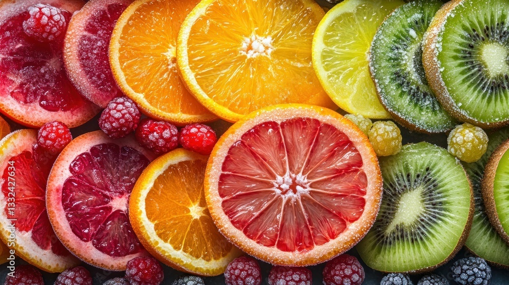 Colorful citrus and berry slices