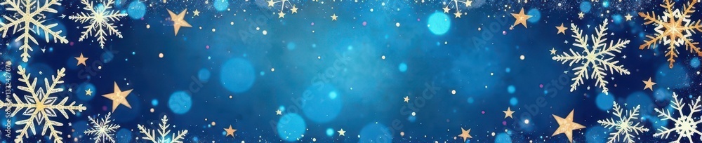 Obraz premium Intricate snowflakes & star border; elegant winter design , celebration, light