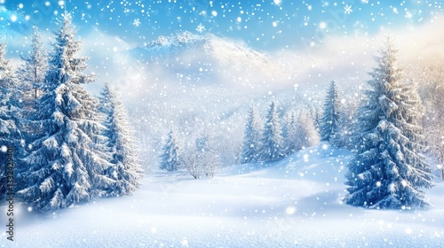 Wallpaper Mural Christmas and New Year greeting background with snowy winter landscape and trees. Torontodigital.ca