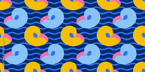 Seamless pattern with sea shells Hand drawn trendy flat style seashell. Tropical beach shells. Summer seamless pattern. Vector illustration