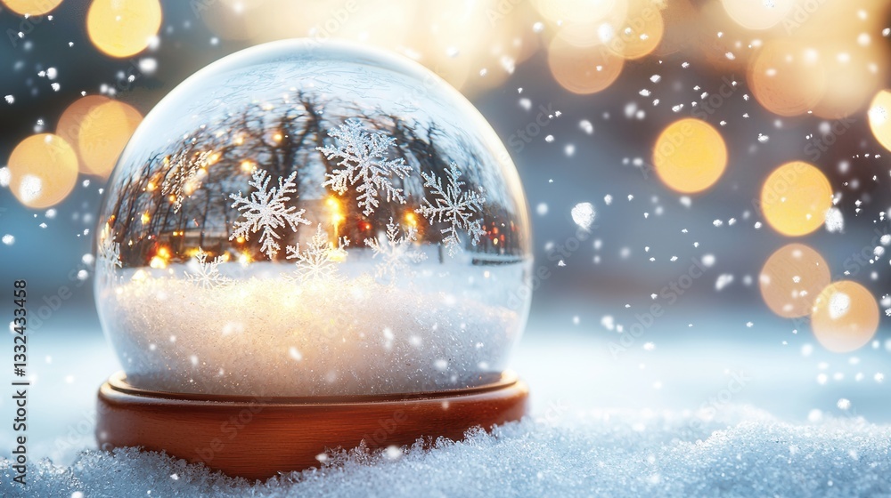 Enchanting snow globe showcasing a serene snowy landscape with delicate snowflakes gently floating within creating a captivating and magical winter scene Enchanting snow globe showcasing a serene snowy landscape with delicate snowflakes gently floating within creating a captivating and magical winter scene