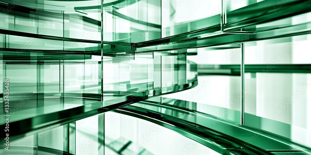 Obraz premium Abstract Green Glass Architecture Modern Building Interior Design Curved Glass Panels