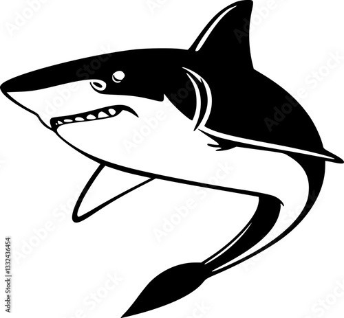 Hammerhead Shark Monochrome Black and White Illustration Wildlife Ocean Marine Life Underwater Shark Artwork Nature Animal Design Graphic Art Print Poster Vector Drawing Conservation Marine Biology Ed