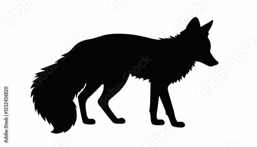 Minimalist black silhouette of a fox symbolizing cunning and intelligence on white background