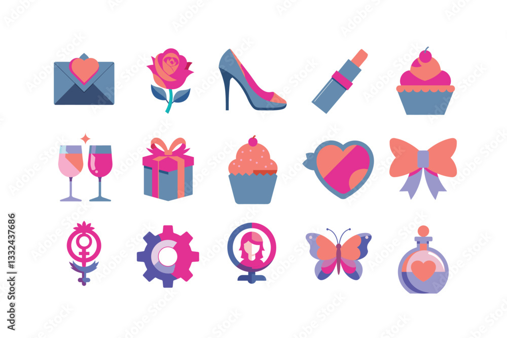 15 Women’s Day Elements Bundle – Wine, Rose, Gender Symbol, Cake, Gift Box, Butterfly & More – Vector Icons & Clipart 15 Women’s Day Elements Bundle – Wine, Rose, Gender Symbol, Cake, Gift Box, Butterfly & More – Vector Icons & Clipart