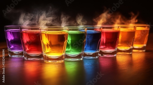 Obraz na płótnie Colorful shot glasses with smoke w salonie